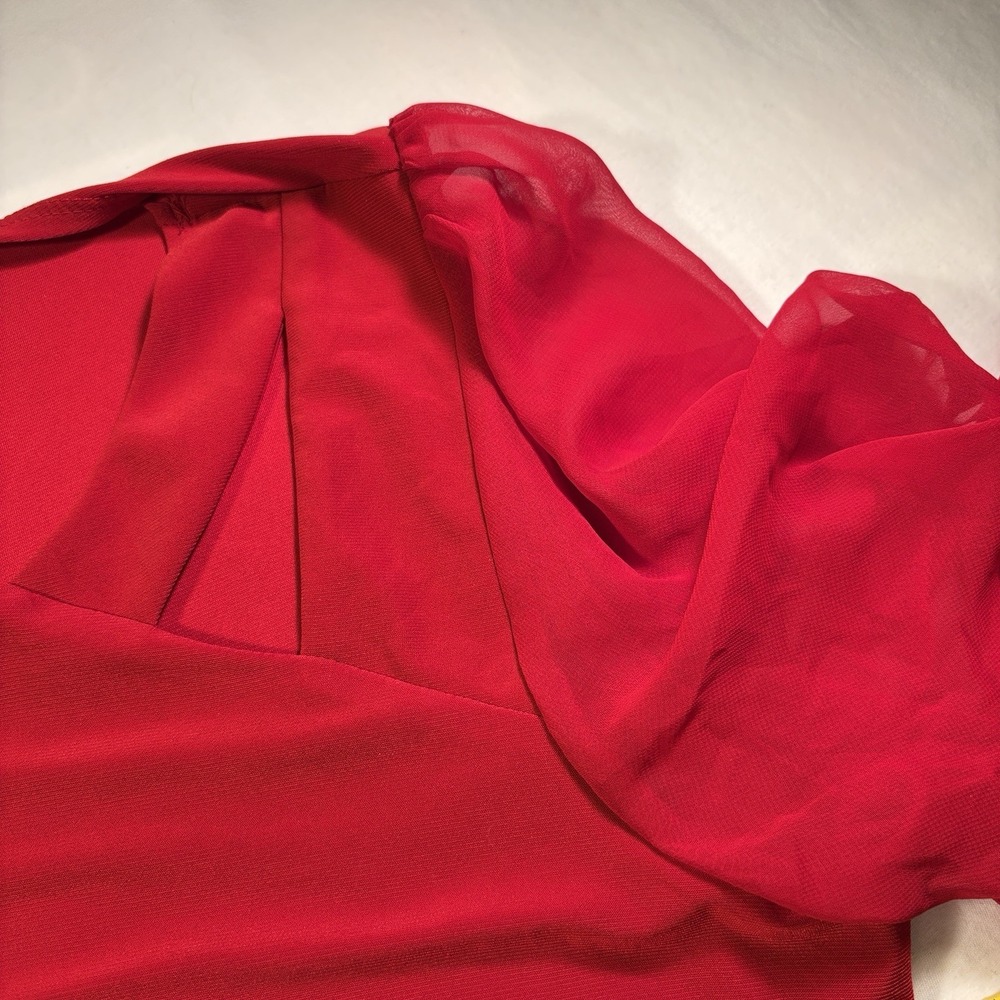 Atelier 29 Woman XL Blouse Red Ruffle Pullover Sheer Short Sleeve Casual - Picture 9 of 16